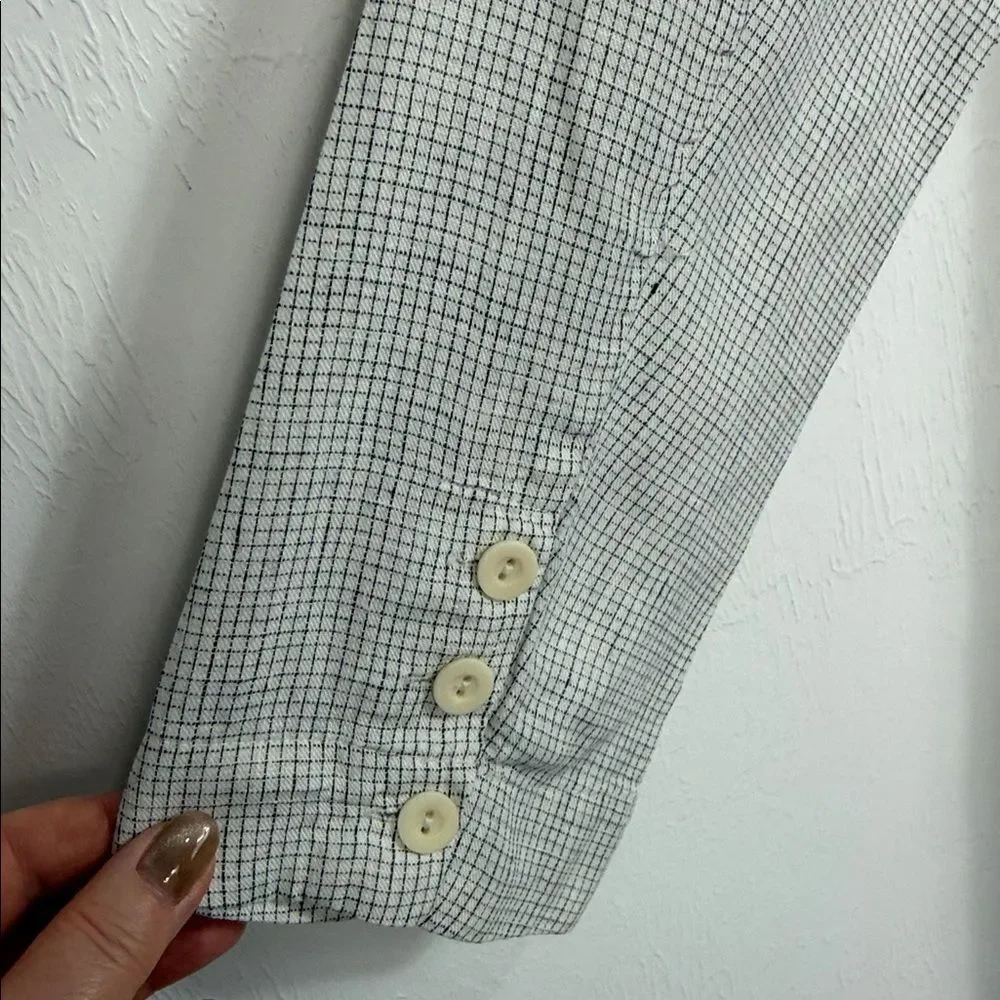 Eileen Fisher Organic Linen Longline Blazer Jacket Gray Check Size M